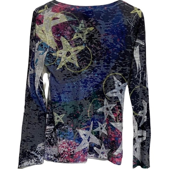 Eyelash Couture V-Neck Abstract Print Stars and Metal Studs Size Large - Picture 3 of 6